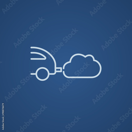 Car spewing polluting exhaust line icon.