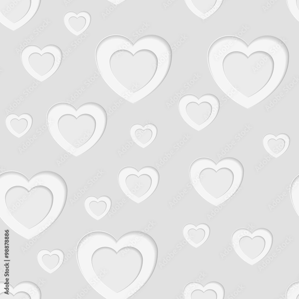 Grey seamless paper pattern with hearts