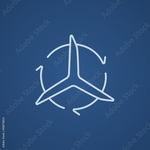 Windmill with arrows line icon.