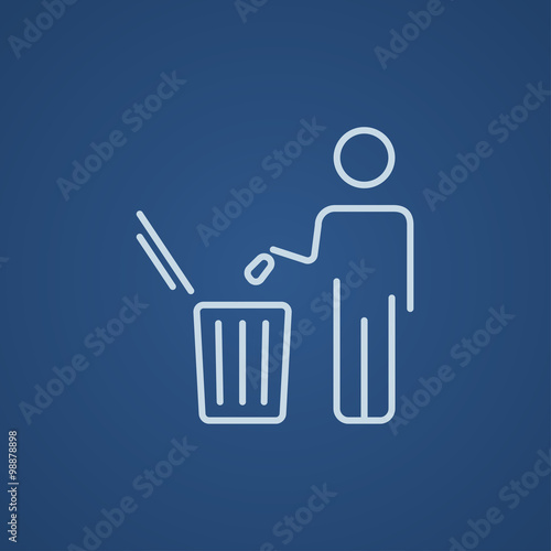 Man throwing garbage in a bin line icon.
