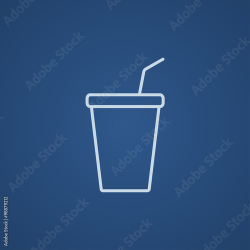 Disposable cup with drinking straw line icon.