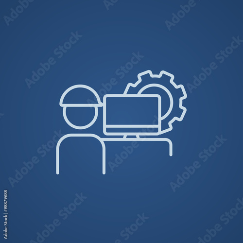 Computerized production line icon.