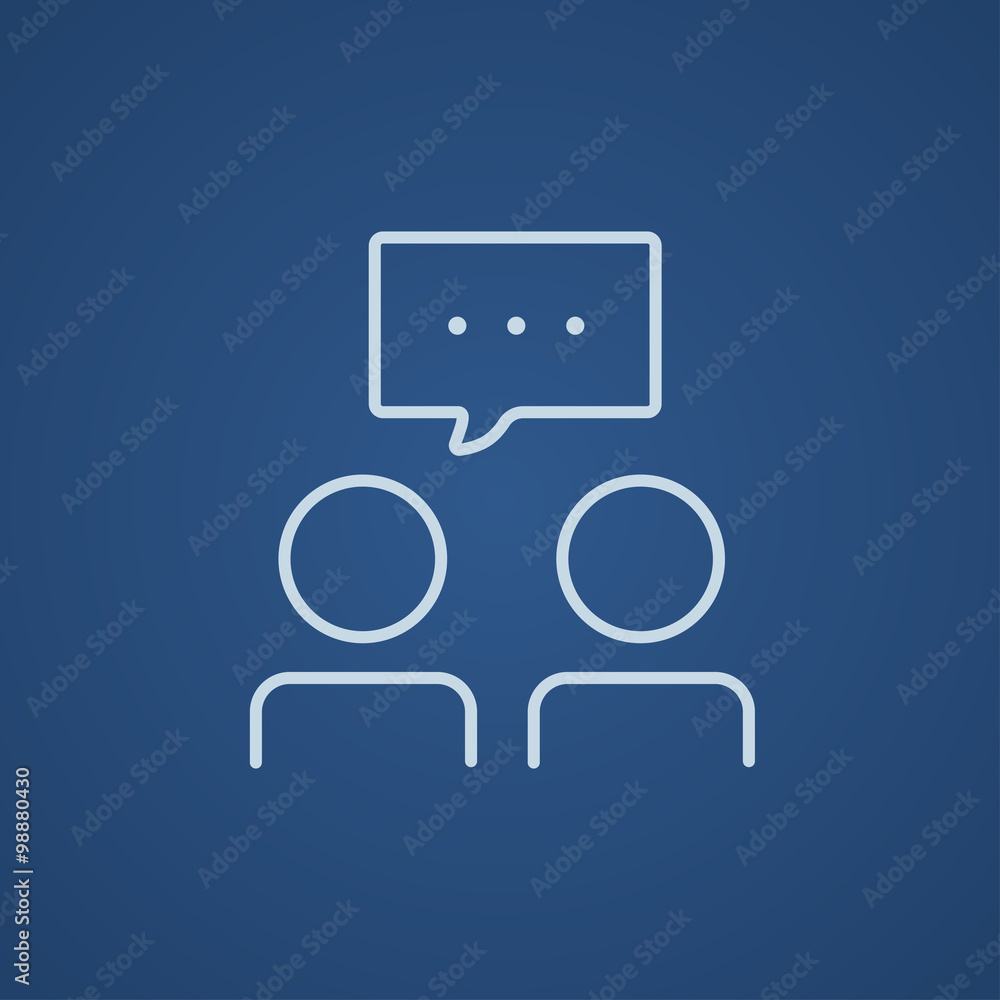 People with speech square above their heads line icon. People with speech square above their heads line icon.