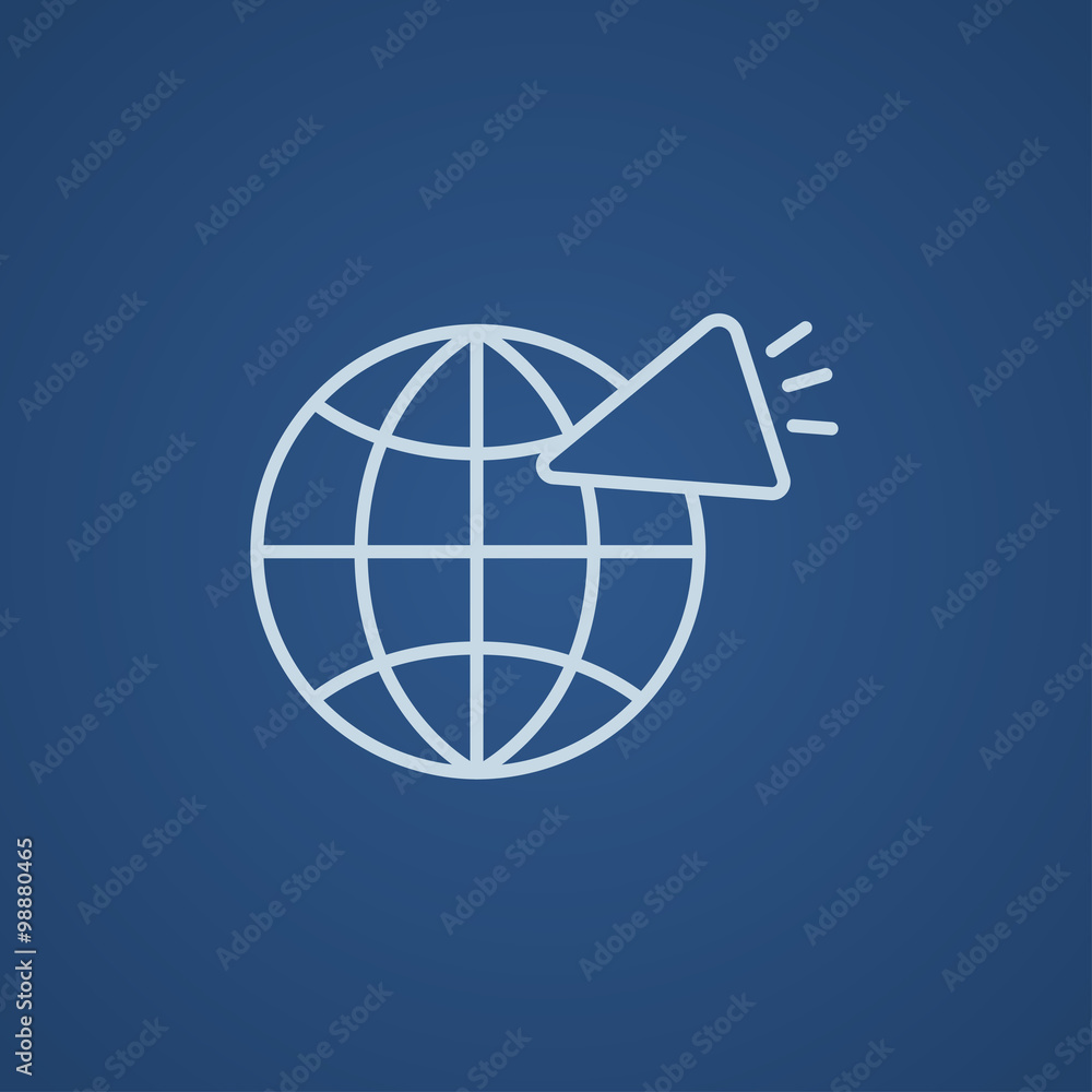 Globe with loudspeaker line icon. Globe with loudspeaker line icon.