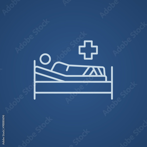 Patient lying on bed line icon.