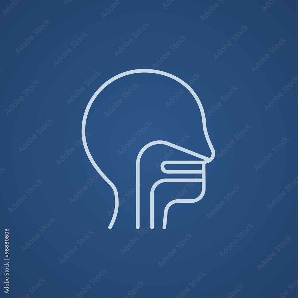 Human head with ear, nose, throat system line icon. Human head with ear, nose, throat system line icon.
