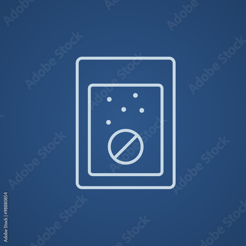 Tablet into glass of water line icon.