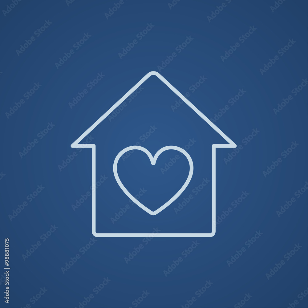 House with heart symbol line icon.