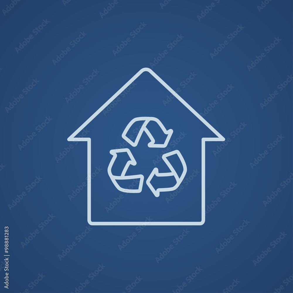 House with recycling symbol line icon. House with recycling symbol line icon.