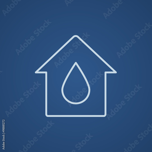 House with water drop line icon.