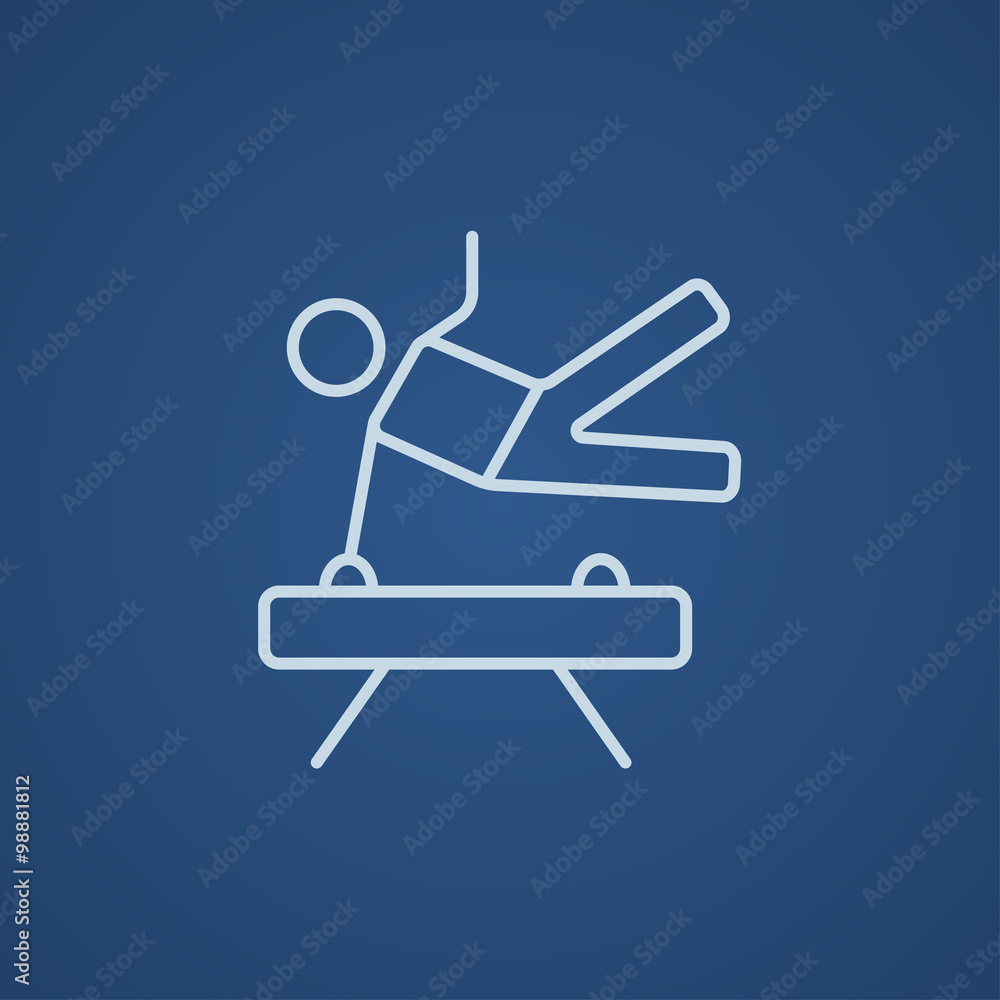 Gymnast exercising on pommel horse line icon. Gymnast exercising on pommel horse line icon.