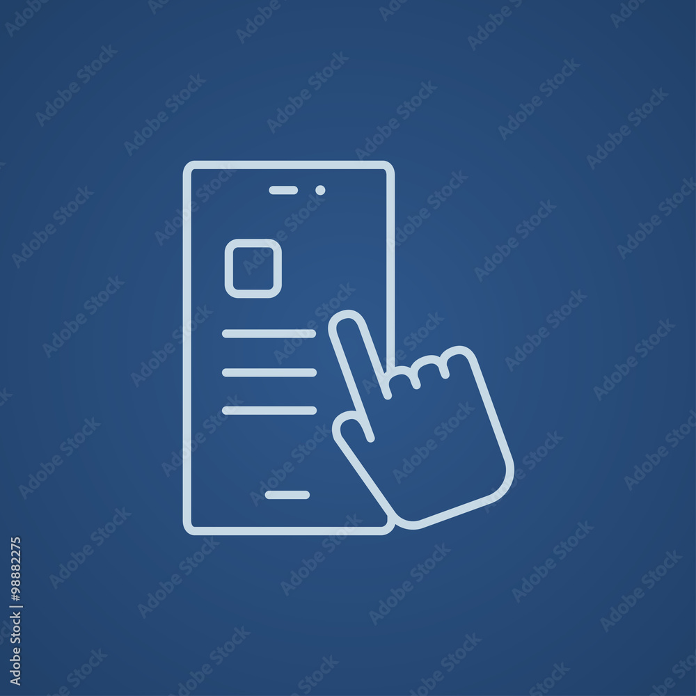 Finger touching smartphone line icon. Finger touching smartphone line icon.