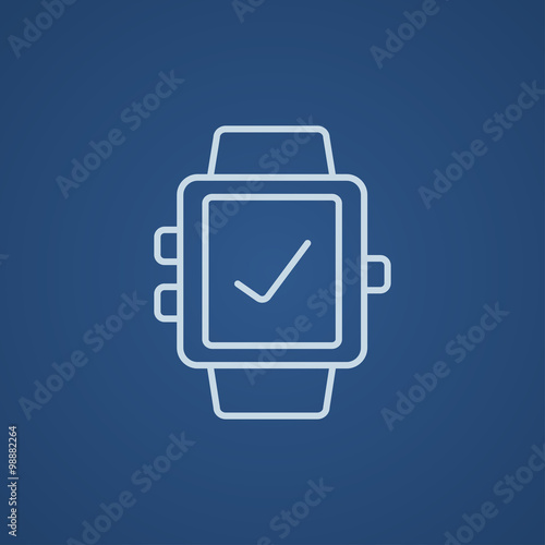 Smartwatch with check sign line icon.