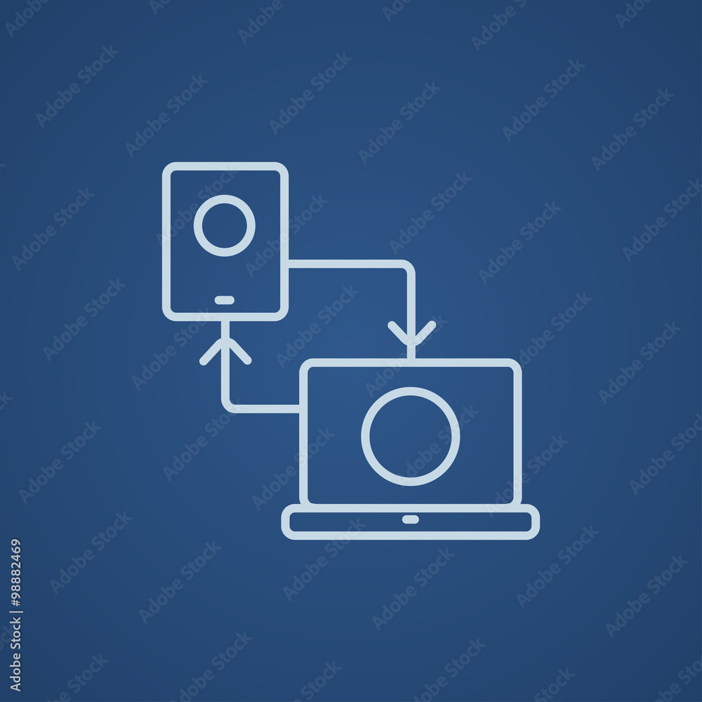 Synchronization smartphone with laptop line icon. Synchronization smartphone with laptop line icon.
