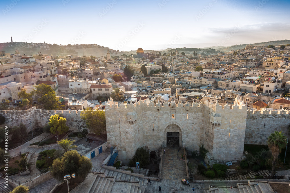 Skyline of the Old City in Jerusalem from north, Israel.