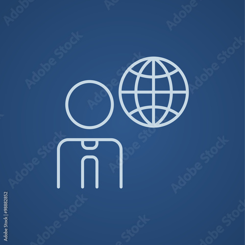 Man with globe line icon.