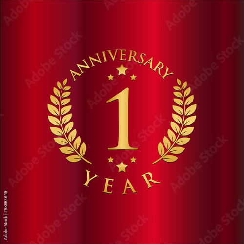 Wreath Anniversary Gold Logo Vector in Red Background 1