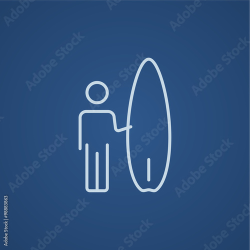 Man with surfboard line icon.