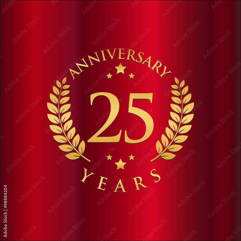 Wreath Anniversary Gold Logo Vector in Red Background 25