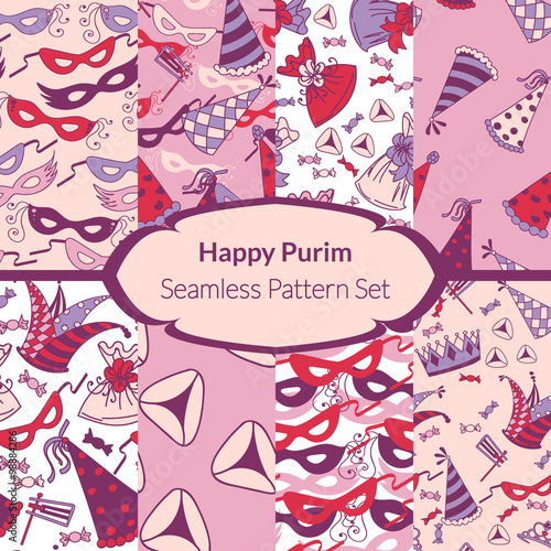 Seamless pattern set for Jewish holiday Purim