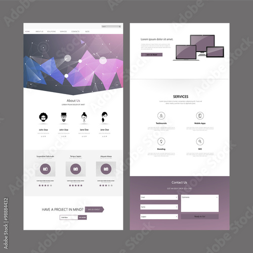 Business One page website design template with bokeh abstract polygon background.Vector Design.
