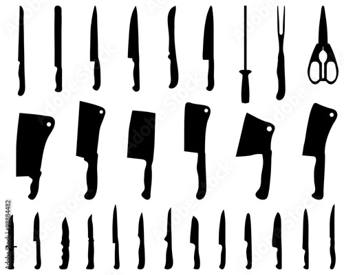 Silhouettes of kitchen knives and cleavers, vector