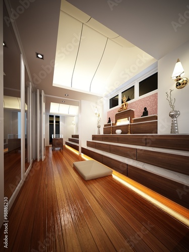 3d render of interior buddha room