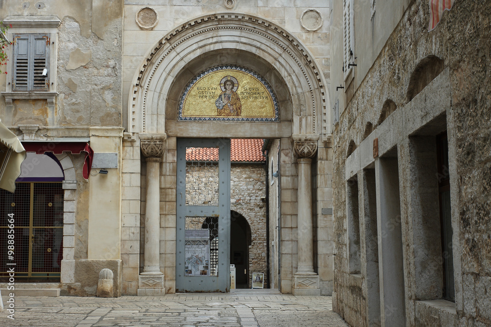 Entrance door of ancient Euphrasian Basilica in Porec