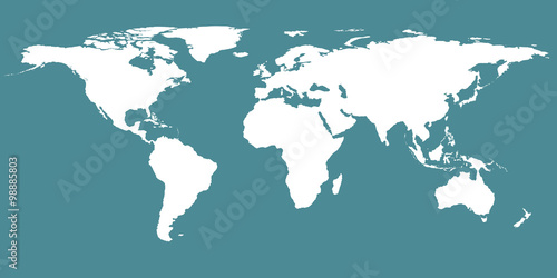 World map white color on green background