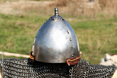 set helmet medieval chain mail