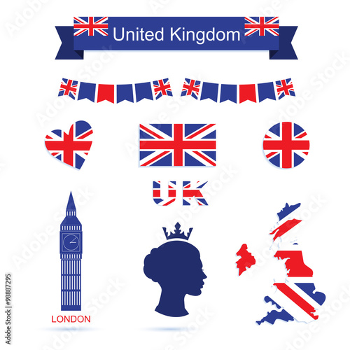 United Kingdom symbols. UK flag icons set.