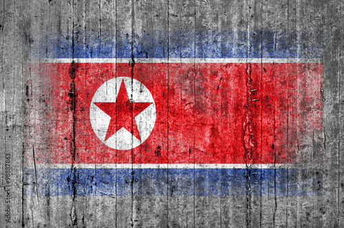 North Korea flag painted on background texture gray concrete