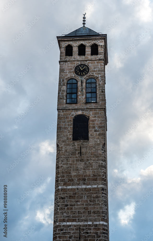 Clock Tower next to Gazi Husrev-beg Mosque in Sarajevo, Bosnia and Herzegovina