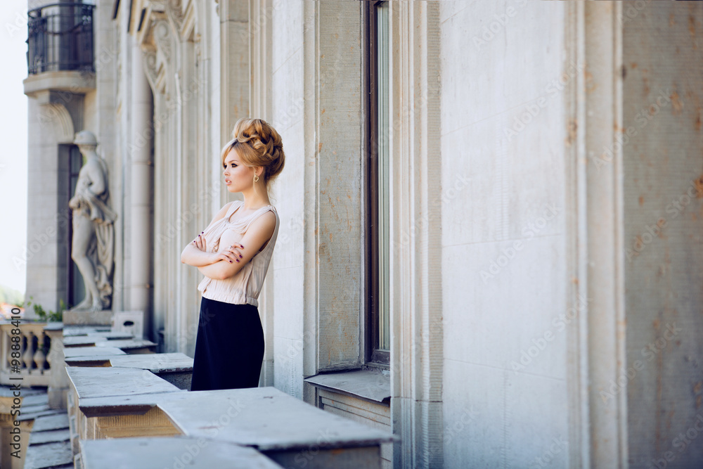 Portrait of Beautiful Blond Woman with Long Hair and Clean Skin. Brigitte Bardot look Portrait of Beautiful Blond Woman with Long Hair and Clean Skin. Brigitte Bardot look