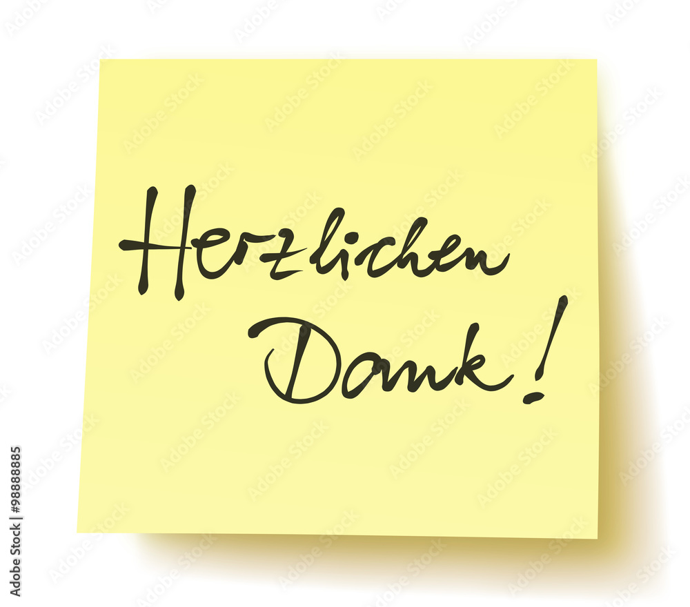 Quadratisches Postit mit der Aufschrift: „Herzlichen Dank!“ handschriftlich, Vektor, freigestellt Quadratisches Postit mit der Aufschrift: „Herzlichen Dank!“ handschriftlich, Vektor, freigestellt