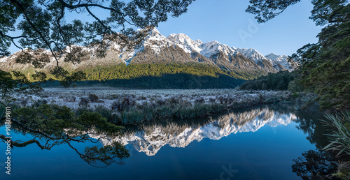 Panoramic of Mirror Lakes, New Zealand. © thomaslusth