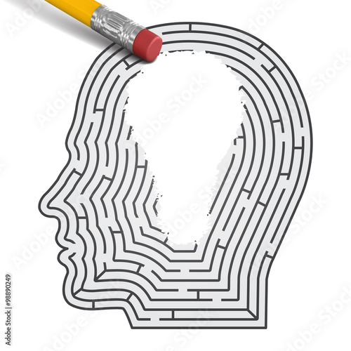 Concept of idea. Labirint in form of man head with pencil wipe o