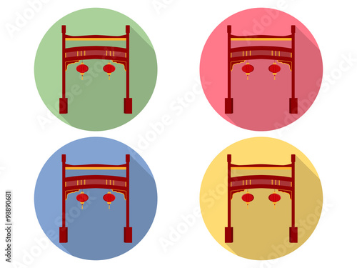Chinese gate. Paifang. Flat icon set.