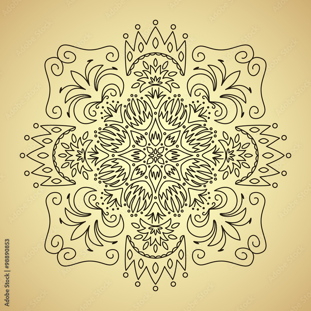 Line Emblem with Flowers and Crown Line Emblem with Flowers and Crown