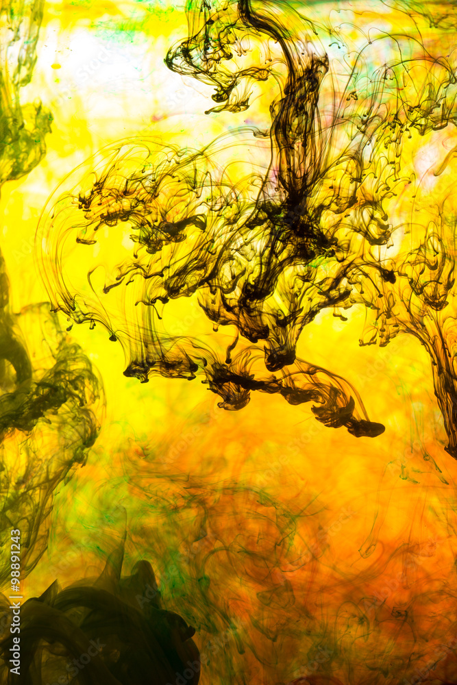 Fototapeta premium Acrylic colors and ink in water. Abstract background.