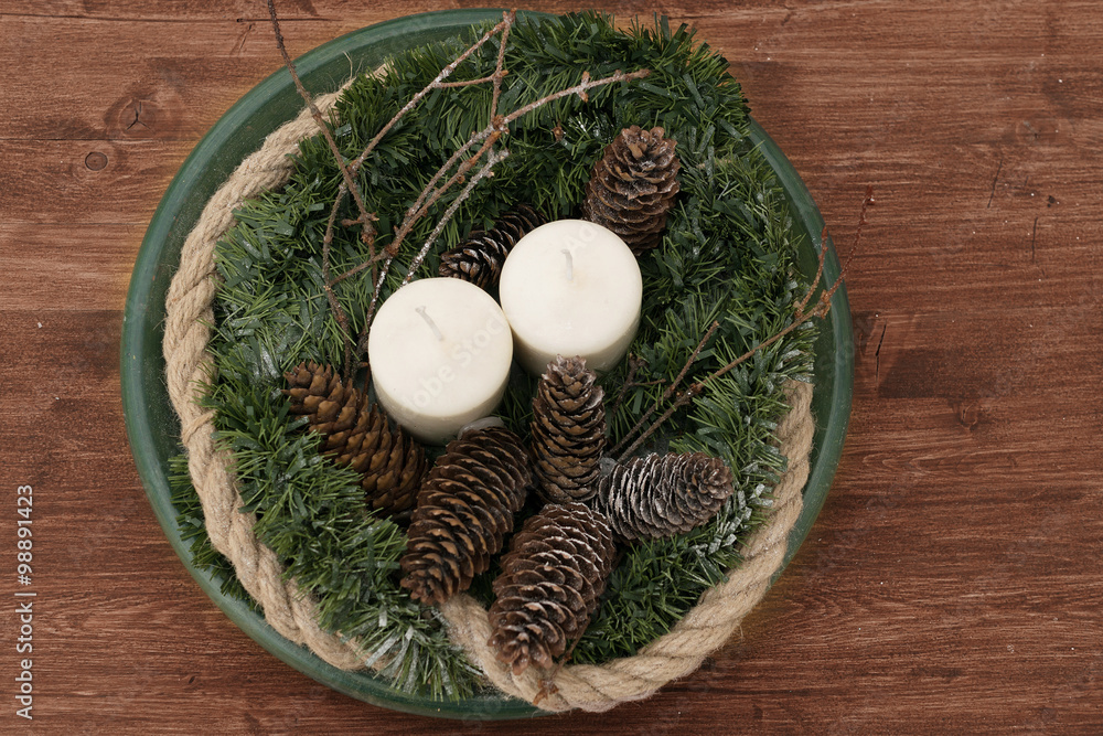 round dish with fir branches
