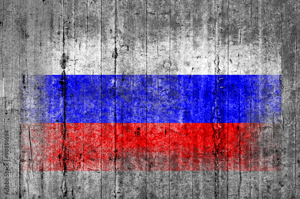 Russia flag painted on background texture gray concrete Russia flag painted on background texture gray concrete