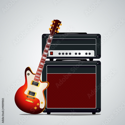 Set of electric guitar, guitar amplifier and guitar cabinet on gray gradient background. eps 10 vector illustration