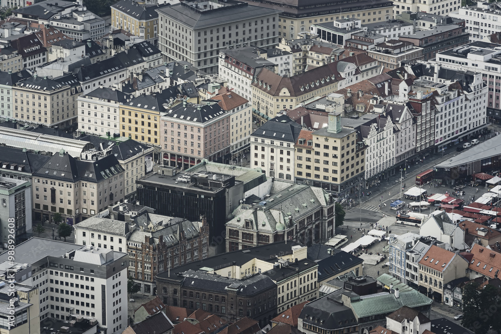 Aerial view of Bergen city in Norway 