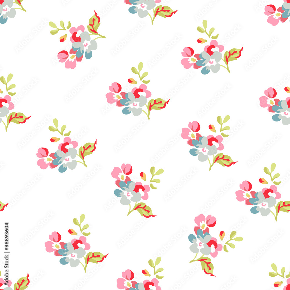 Seamless floral pattern with little pink and blue flowers