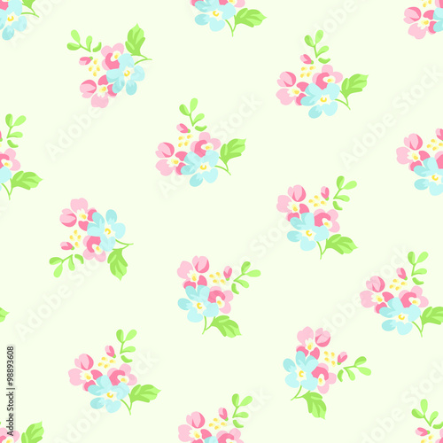 Seamless floral pattern with little pink and blue flowers