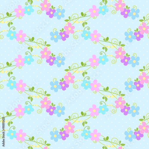Seamless floral pattern with little pink and blue flowers