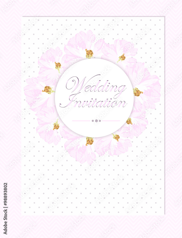 Vector wedding card with pastel pink roses