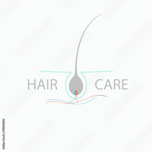 Hair medical diagnostics symbol. Hair care logo. Vector illustration of a hair bulb and blood vessels.