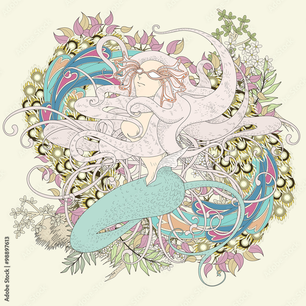 Obraz premium attractive mermaid coloring page